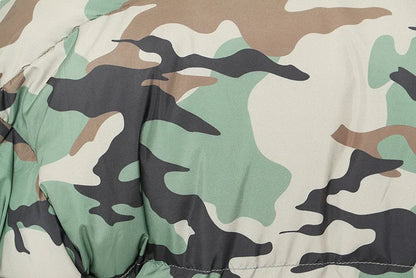 Women's Cotton-padded Coat Belt Irregular Waist Camouflage Knitted Sleeve Parkas Jackets Winter Jackets