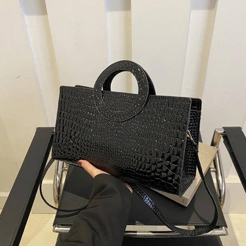 Women's Crocodile Pattern PU Leather Handbags Green Square Bag