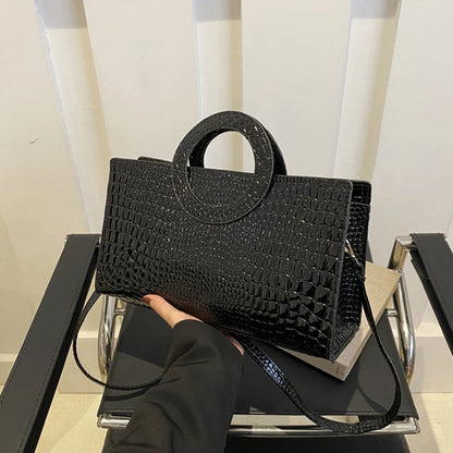Women's Crocodile Pattern PU Leather Handbags Green Square Bag