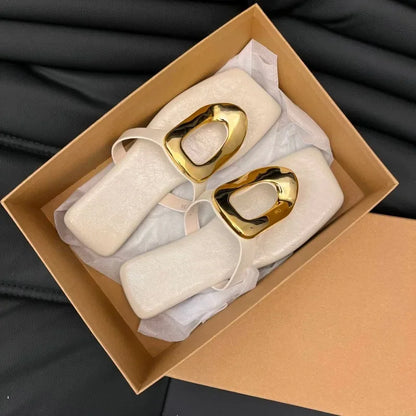 Large Size Women's Shoes Open-toed Flip-flops Flat Metal Buckle Sandals