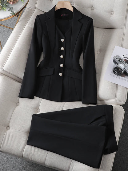 Blazer Jacket And Pant Suit Trousers Women Office Work Wear Formal 2 Piece Set