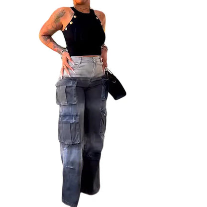Women Denim Pant Jeans Wide Leg Long Pants Graduation High Waist Straight Trousers Y2k Streetwear