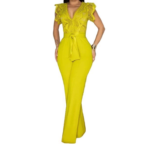 Women's Jumpsuit Lace Splice Sleeveless One-Piece Swimsuit