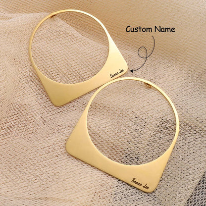 Large Hoop Earring with Custom Name Middle East Dubai 18K Gold Plated Stainless Steel Earrings