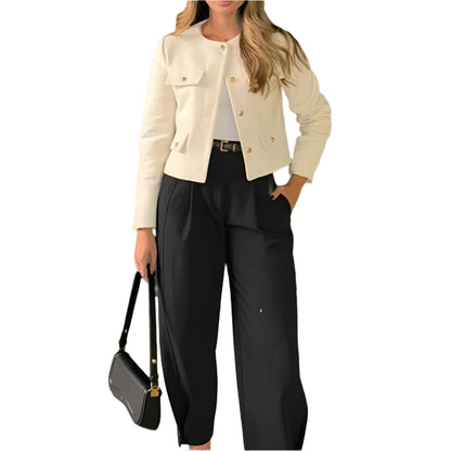 Cropped Tweed Jacket Woman Coat Button Long Sleeve Elegant Jackets For Women Short Coats Outwears