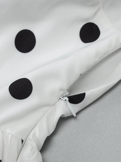 Polka Dot Halter Strapless Dress Women Elegant Sleeveless Backless Waist Cinching Ball Gown
