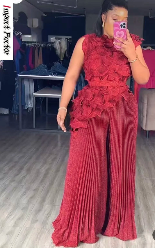 Women's Casual Sleeveless Blouse and Loose Wide Leg Pants Two-piece Set