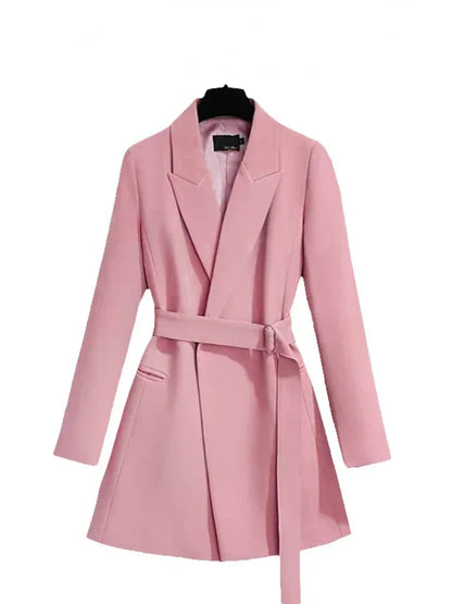 Women's Blazer Elegant Slim Fit Coats Casual Lace Up Women Mid Length Blazers