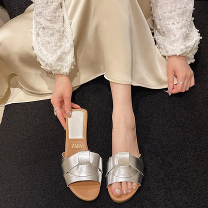 Flat Sandals Low Heel Comfortable Slippers Sexy Peep Toe Shoes Luxurious Outdoor Beach Sandals