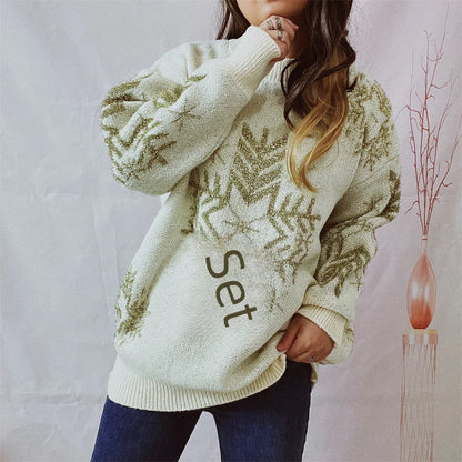 Loose-fit Line Big Snowflake Christmas Sweater Women's Pullover Thickened Crew Neck Sweater