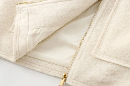 Cropped Jacket with Pockets for Women, Long Sleeve Coat Front Zipper Female Outerwear