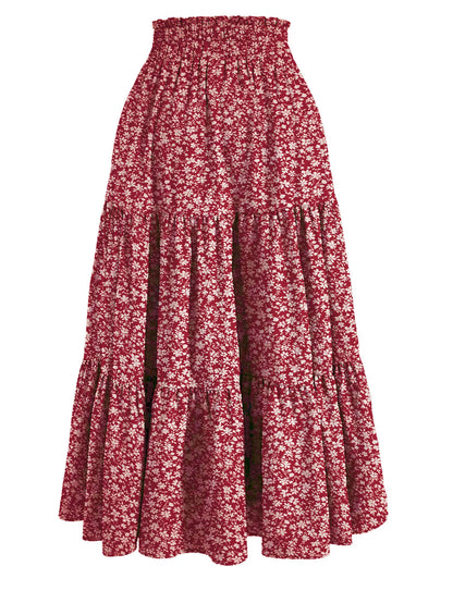 Women's Patchwork Solid Color Loose Skirt; Commuting Casual Cake Skirt; Elastic Waist Elegant Skirt
