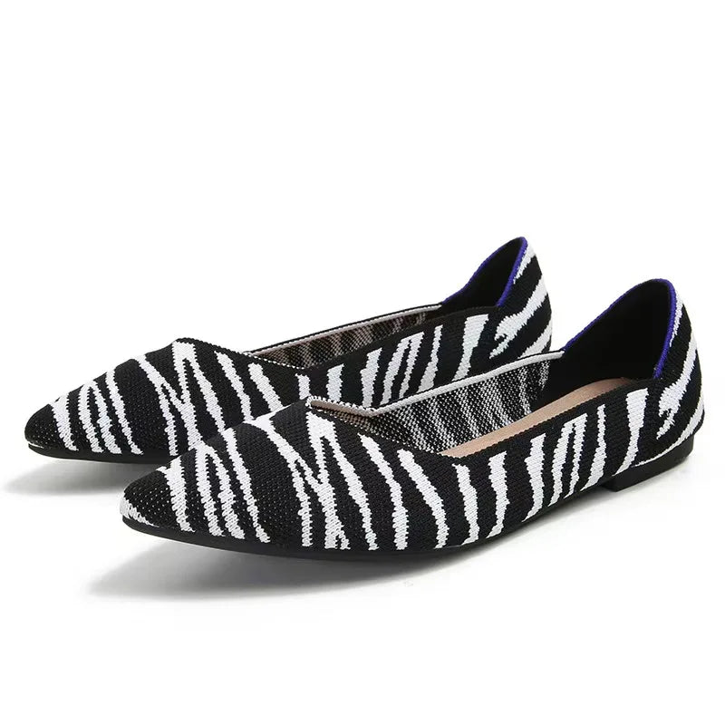 Women's leisure flat shoes pointed knitting elastic comfortable shoes