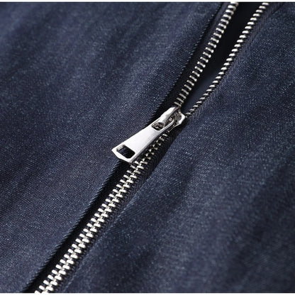 Denim Jacket Mini Skirt Women 2 Piece Set Stand Collar Zipper Long Sleeve Pocket Coat A-line Skirts