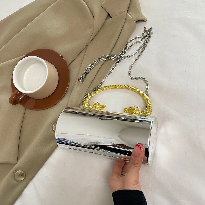 Designer Acrylic Clutch Bag Gold Silver Women Evening Party Bag  Shiny Metal Shoulder Crossbody Bags Luxury Small Purse