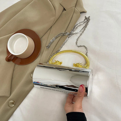 Designer Acrylic Clutch Bag Gold Silver Women Evening Party Bag  Shiny Metal Shoulder Crossbody Bags Luxury Small Purse