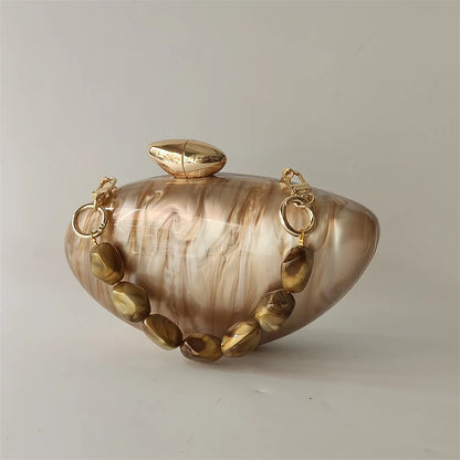Shell Brand Pearl Brown Marble Acrylic Box Clutches Evening Bag Bridal Hand Bag