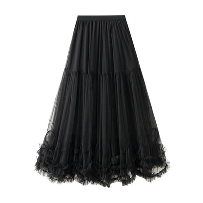 Skirts For Women Ladies A Line Layered Tulle Elastic Waist Midi Length High Waist Solid Mesh Skirt