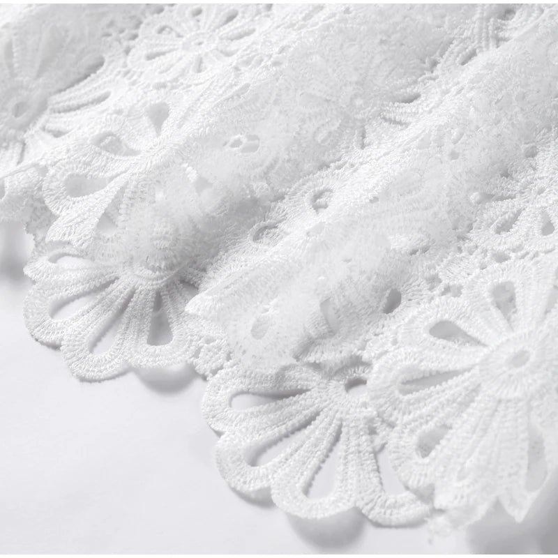 Summer Vacation See Through Crochet Top Women Set Hallow Out Flare Long Sleeve Skirts Set