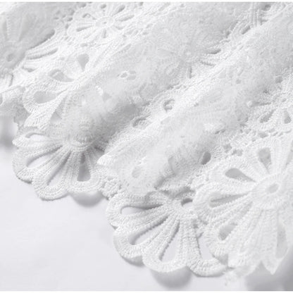 Summer Vacation See Through Crochet Top Women Set Hallow Out Flare Long Sleeve Skirts Set