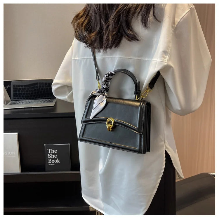 Scarf Bow Decor Lightweight Flap Bag, Business Casual Mini Women's Shoulder Bag