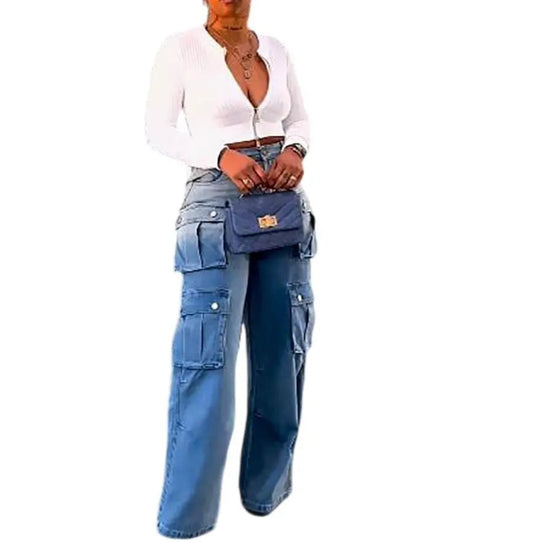 Women Denim Pant Jeans Wide Leg High Waist Cargo Jeans Y2k Streetwear