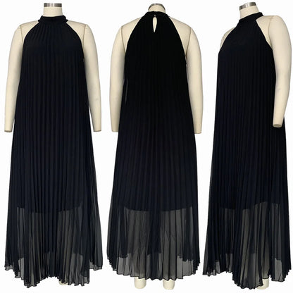 Plus Size Women Maxi Dress sleeveless Halter Hollow Out Maxi Dress