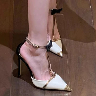 Bow French Temperament Pointed Heel Pumps Heel Sandals for Women