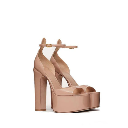 Ankle Strap Sexy Peep Toe Thick Sole Platform Chunky High Heels