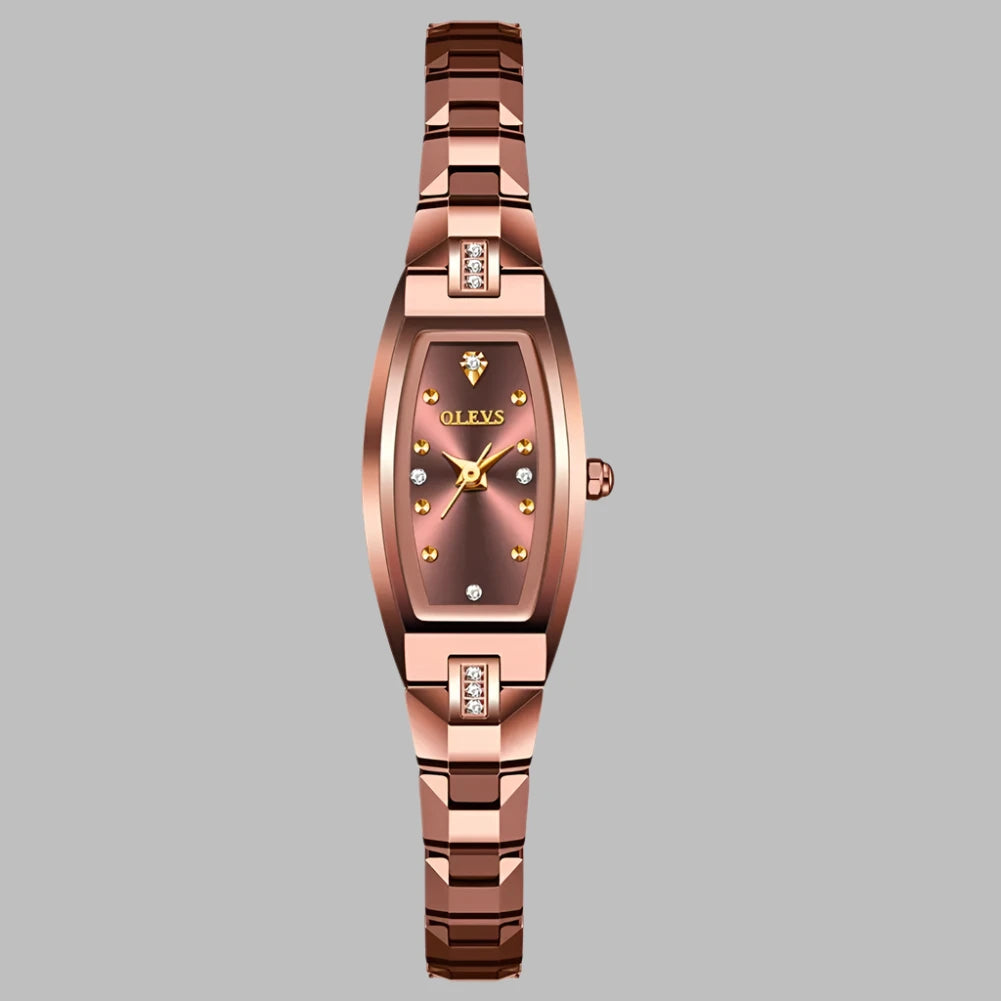 Slim Thin Luxury Tungsten Steel Band Tonneau Design Quartz Ladies Watch