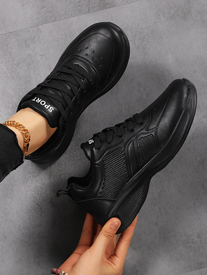 Casual Non-Slip PU Soft Light Breathable Sneakers Flats Platform White Black Women Sneakers Ladies Trainers