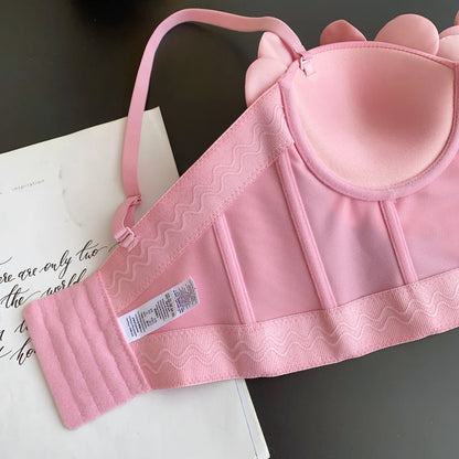 Women 3D Floral Lingerie Top Strap Chest Pad Solid Backless Corset Tank Top