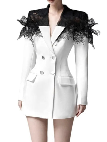 Lace Patchwork Design Women's Blazer Dress Suit