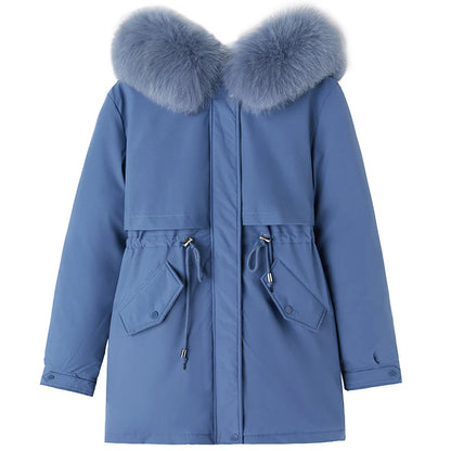Women Long Wool Lined Hooded Parkas Winter Jacket