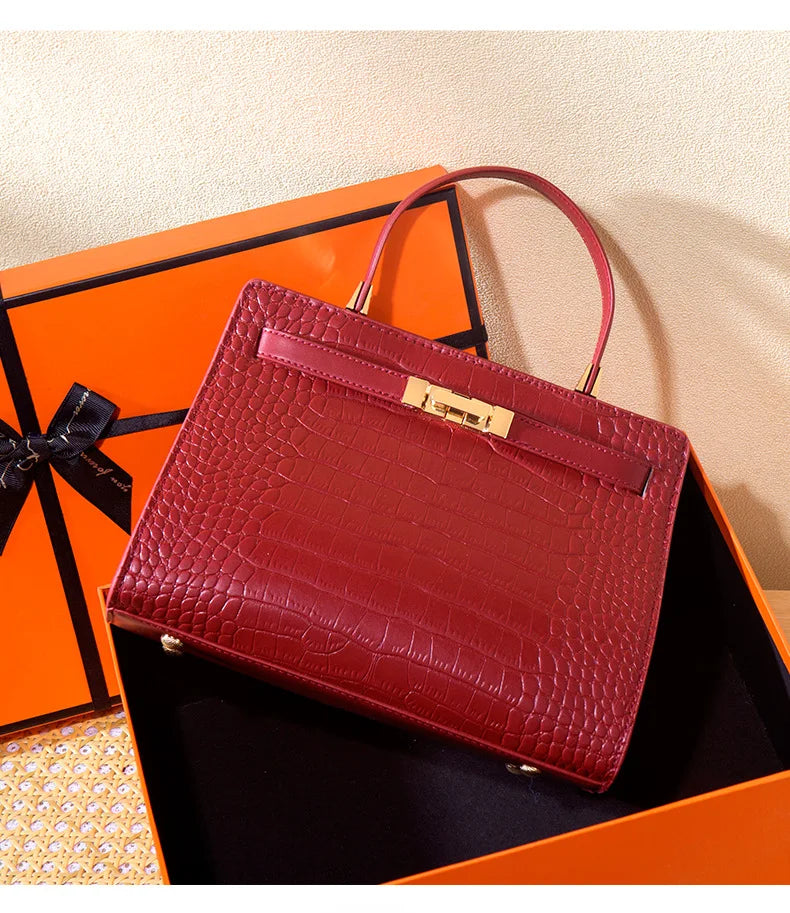 Genuine Leather Women's Bag, Red Mother's Shoulder Bag