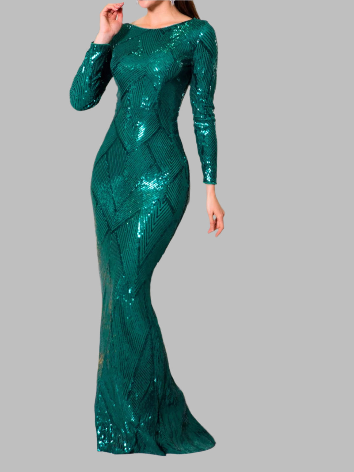 Elegant Modest Full Sleeved Sequined Evening Dresses for Women Cocktail Dress