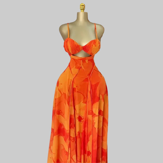 Women Floral Printed Bra Front Maxi Dress