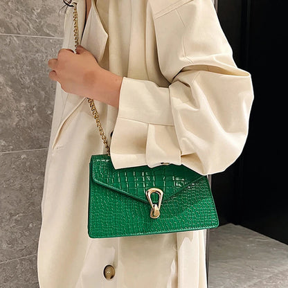Crocodile Pattern Shoulder Bags For Women Chains Square Bag Crossbody Handbag