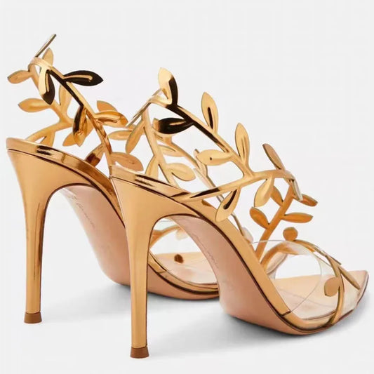 Gold High Heels Women's Metallic Patent Leather Thin Heel Pointed Toe Heels