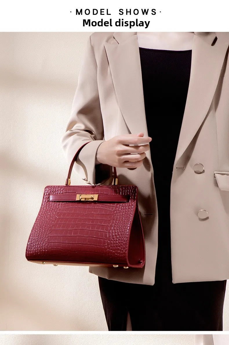 Genuine Leather Women's Bag, Red Mother's Shoulder Bag