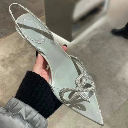 Clear Rhinestone High Heels Women's Thin Heels Pointed Sandals Transparent Buckle Shoes