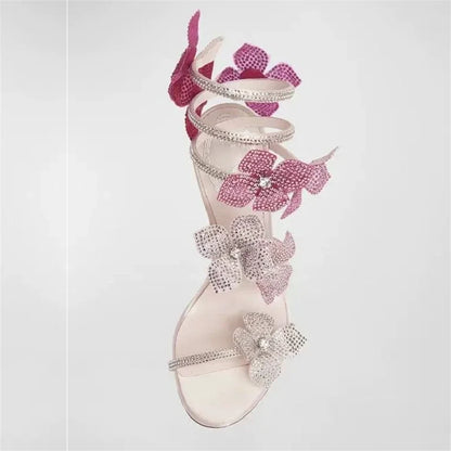 Sexy CRYSTAL Flower Thin High Heels Women Sandals Ankle Strap Shoes