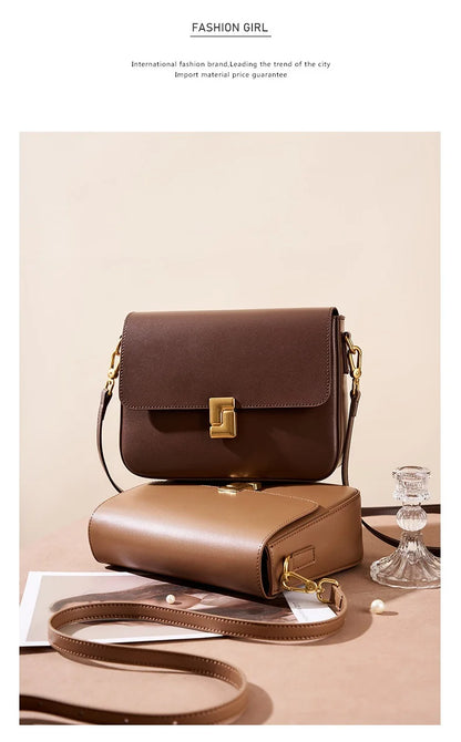 Genuine Leather Women Crossbody Bag Luxury Design Small Square Bag Cowhide Women's Bag