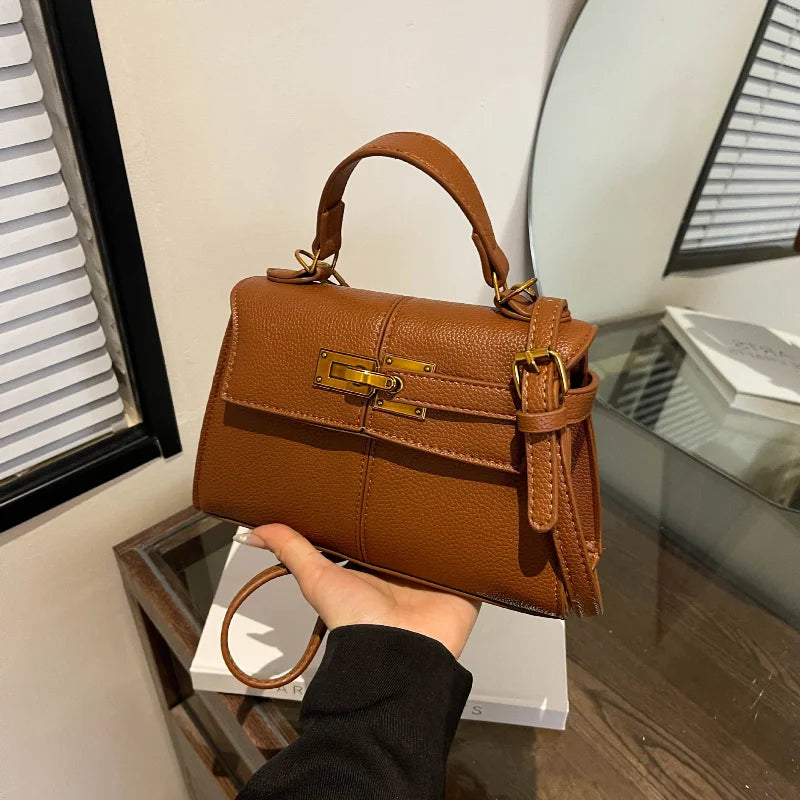 Luxury Trapezoidal Clutch Bag Hardware Lock Design Square Shoulder Handbag