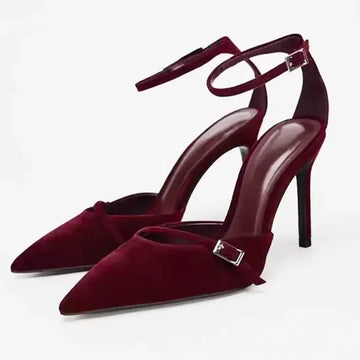 Faux Suede Burgundy Toe High-heeled Sandals Women Elegant Burgundy High Heels