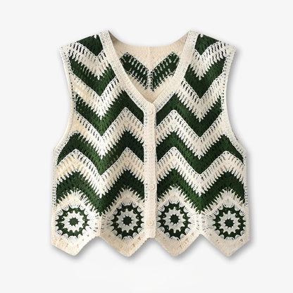 Crochet Waistcoat for Women Sheer Button Front Sleeveless Open-knit Vest Top