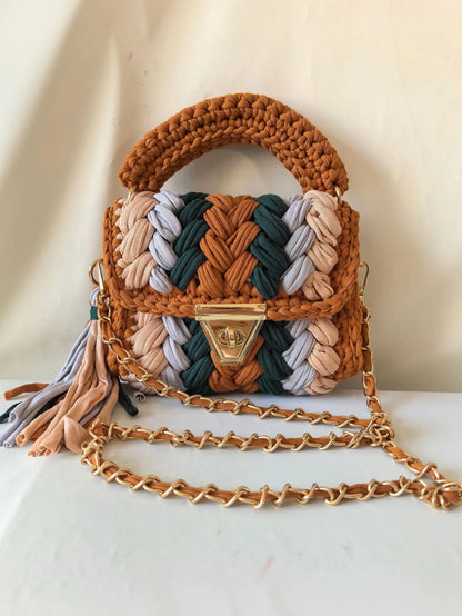 Women's Bag Hot Selling Shoulder Bag Handmade Crochet Bag Contrast Woven Bag