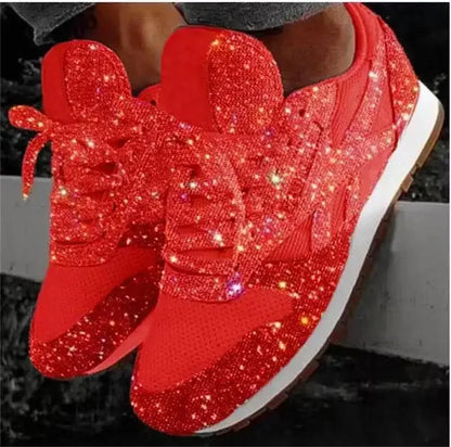 Women Flat Sneakers Casual Bling Vulcanized Shoes Women Mesh Lace Up Shoes