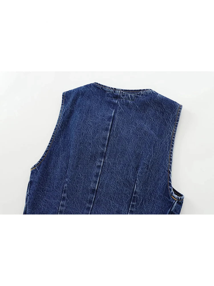 Women's Short Vest Blue Denim Vest Top Casual Cropped Sleeveless Top