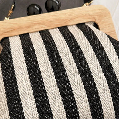 Retro Striped Wooden Clip Shell Bags for Women Messenger Bag Black and white